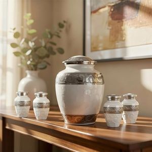 Majestic Adult Aluminum Cremation Funeral Urn Memorial <b>Ash</b> <b>Keepsake</b> Holder Featuring Secure Threaded Lid And Elegant Texture - Product Image 3
