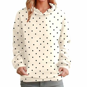 Sweat-shirt décontracté en coton tricoté à pois jaune clair pour femme avec poches et appliques, idéal pour l'automne - Product Image 2