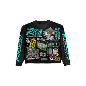<b>Men's</b> Long Sleeve <b>Black</b> T-Shirt With Money Print Pattern Street Style O-Neck Regular Fit Knitted Polyester - Product Image 6