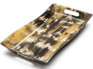 Plateau de service rectangulaire moderne en corne de buffle naturelle ILAHI, écologique, durable, poli et sculpté, capacité 6-10L, à un seul niveau - Product Image 4