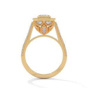 Bague de fiançailles en or avec diamant taille émeraude et halo, style rond brillant, bijoux pour femme - Product Image 3