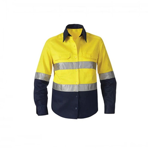 Camisa de Trabajo de Alta Visibilidad para Hombre, Amarilla con Franjas Reflectantes Azul Marino, Uniforme de Seguridad de Manga Larga de Algodón - Product Image 4