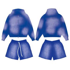 Sudadera con Capucha Personalizada de Algodón 400Gsm para Hombre, con Cierre Completo, Estampado 3D en Relieve, Conjunto de Sudadera y Pantalones Cortos - Product Image 4