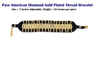Pave CZ 18K Gold Plated Thread <b>Bracelet</b> 7 Inches Adjustable Unisex Luxury Geometric Chain Link Wedding Gift - Product Image 2