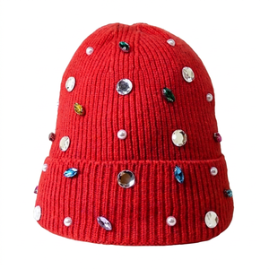 Gorro de Invierno de Punto con Cuentas de Cristal de Lujo para Mujer, Gorro de Alta Calidad Adornado con Perlas, Gorro Personalizado Suave y Cálido con Pedrería - Product Image 3