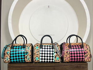 Elegant 2026 Black & White Checkered Pattern Speedy Bag Designer Women's Handbag <b>Tooled</b> Floral Shoulder Duffel Bag for Women's - Product Image 5