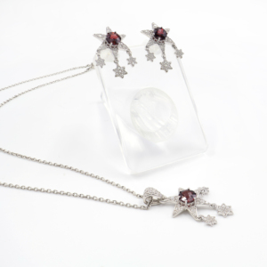 925 Sterling Silver Natural <b>Garnet</b> Pendant & <b>Earring</b> Set Rhodium Plated OEM ODM Fine Jewelry - Product Image 3