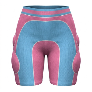 Shorts de sport en nylon et élasthanne de qualité supérieure, rose et gris, taille haute, coupe sans couture, logo personnalisé par transfert thermique, pour femmes - Product Image 2
