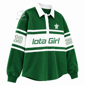 Chemise de rugby rayée en piqué pour femmes de la sororité Iota Phi Lambda, col polo à manches longues, pull à blocs de couleur, haut brodé avec motif - Product Image 2