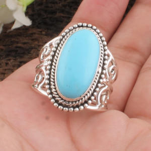 925 Sterling <b>Silver</b> Bezel Setting Turquoise Oval Cut Handmade Classic <b>Boho</b> Dainty Solitaire <b>Ring</b> Certified Jaipur Wedding - Product Image 4