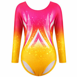 Ensemble de justaucorps de gymnastique personnalisé pour filles, en spandex/polyester, style paillettes et strass, respirant, léger, design dégradé de couleurs - Product Image 2