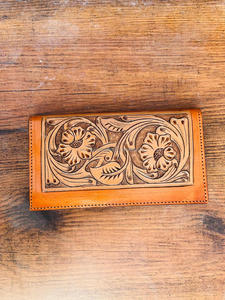 Hecho a mano Best Seller Cowgirl cuero genuino Floral mano Tooled Western mujeres billetera con tallado a mano última mujer billetera de lujo - Product Image 4