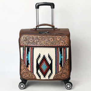 Tooled Leather Rolling Carry On <b>Suitcase</b> With Aztec Pattern And TSA Lock Unisex Travel Luggage Spinner <b>Wheels</b> Durable Design - Product Image 1
