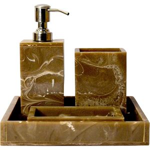 Ensemble de salle de bain en MDF le plus vendu, 4 pièces avec impression émaillée pour distributeur de savon et porte-brosse à dents à prix abordable - Product Image 3