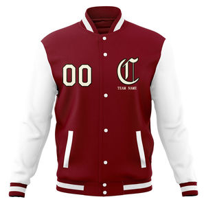 เสื้อแจ็คเก็ตวาร์ซิตี้ผู้ชายแบบกำหนดเอง สีขาว ตัวอักษรแบบ Letterman แจ็คเก็ตเบสบอลติดกระดุมด้านหน้า สไตล์ลำลอง ชุดทีมมหาวิทยาลัย - Product Image 2