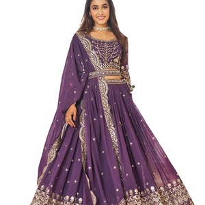 El último diseñador Heavy Faux Georgette Thread Bordado Work Lehenga Choli Indian Traditional Wear by Fab Zone - Product Image 1