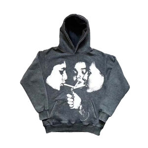 Vente en gros Sweat à capuche court délavé à l'acide, polaire vierge personnalisable, avec fermeture éclair, coupe oversize et carrée, style Hip Hop pour garçons - Product Image 4