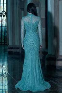 Nuevo Vestido de Noche con Lentejuelas y Manga Larga, Elegante Vestido de Gala Color Borgoña con Cuello Alto y Largo hasta el Suelo, Fabricante Mayorista - Product Image 4