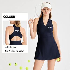 ชุดเทนนิสและพิคเคิลบอลสำหรับผู้หญิง กระโปรงกอล์ฟ คอปกโปโล สายไขว้หลัง กระโปรงเทนนิสพร้อมกางเกงในตัว 2 in 1 - Product Image 6