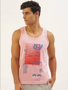 Camiseta sin Mangas para Hombre, Color Rosa, Estampada, Cuello Redondo, Informal, Transpirable, de Algodón, con Diseño de Logotipo Frontal - Product Image 3