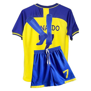 ชุดเสื้อฟุตบอลสีน้ำเงินเหลือง พิมพ์ลายแบบซับลิเมชั่น โพลีเอสเตอร์ 100% พิมพ์ลายด้วยความร้อน - Product Image 1