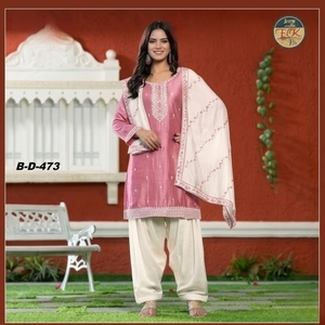Ensemble Kurti Salwar brodé rose pour femmes, vêtements ethniques de créateur avec dupatta, collection festive pour les fêtes - Product Image 4