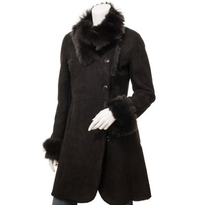 <b>Women's</b> Suede <b>Long</b> Coat With Fur Trim Collar And Cuffs Windproof Winter <b>Jacket</b> Elegant Full Sleeve Single Breasted Design - Product Image 1