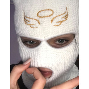 Cagoule blanche en tricot à 3 trous, masque facial unisexe pour adulte, style personnage, 100 % acrylique, couverture chaude - Product Image 2