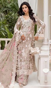 <b>Women</b> Traditional Chiffon Embroidered Floor-Length <b>Kurta</b> Set Floral Lace Dupatta Regular Fit Quick Dry All Seasons Wedding Wear - Product Image 1