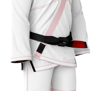White BJJ Gi Uniform 100% Cotton Pearl Weave Breathable Regular Fit Adult Martial Arts Wear <b>Black</b> <b>Belt</b> Included Private Label - Product Image 5