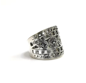 Oxidized <b>Silver</b> 925 Band Elegant Unisex Hollow Openwork Design Geometric <b>Statement</b> <b>Ring</b> Best In Price - Product Image 2