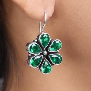 Oxidized <b>Silver</b> Floral Drop <b>Earrings</b> Wholesale | Multi Color Gemstone <b>Dangle</b> <b>Earrings</b> | Handmade Indian Jewelry Bulk Manufacture - Product Image 2
