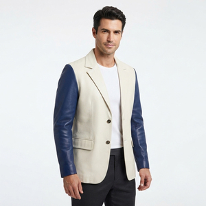 <b>Men</b> Leather Blazer with Button <b>Men's</b> <b>Long</b> Sleeve PU Leather Blazer <b>Coat</b> <b>Mens</b> Pockets Leather Blazer Jackets - Product Image 6