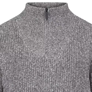 Suéter de cuello alto de punto acanalado gris para hombre con cremallera 1/4, grueso, de color liso, tipo cárdigan para otoño - Product Image 3