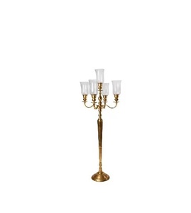 Unique Design 5 Arms Gold Color <b>Candelabra</b> With Glass Cup Metal Tall <b>Candelabra</b> Wedding Decorative Centerpieces - Product Image 1