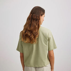 Camiseta Corta de Alta Calidad para Mujer, Corte Cuadrado, Poliéster/Algodón, Anti-Pilling, Ecológica, Cuello en V, Manga Corta, Ajuste Delgado - Product Image 3