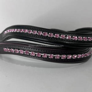 Banda de cuero negro con relleno ostentoso, Diamante rosa claro, de lujo, para cejas de caballo, cuero cosido completo, en todos los tamaños personalizados - Product Image 5