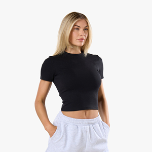 Wholesale Custom Logo Women Casual Solid Anti-Pilling Plain Dyed Short Sleeveless Crew Neck <b>Crop</b> <b>Top</b> - Product Image 2