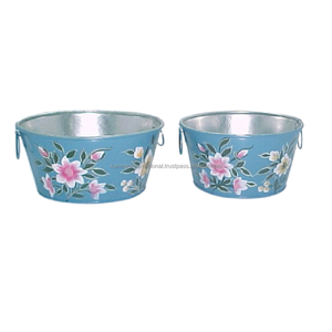 Maceta de Metal de Diseño de Lujo con Flores Pintadas a Mano en Azul Retro para Jardín, Hogar y Restaurante, Accesorios Florales para Plantas - Product Image 1