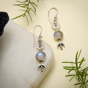 Artistic <b>Rainbow</b> Moonstone Gemstone 925 Sterling Silver Trendy <b>Drop</b> Dangle Earrings for Party & Wedding - Product Image 2