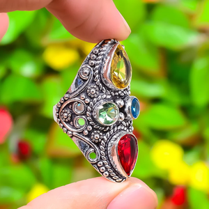 Natural Red Garnet <b>Ring</b> 925 Sterling Silver Designer Jewelry Handmade Elegant <b>Statement</b> <b>Ring</b> for Her Gift - Product Image 2