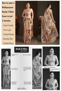 Blusa Cosida con Estampado Floral, Saree de Seda Crepé con Estampado Digital, Prenda Elegante Tradicional India para Fiesta - Product Image 6