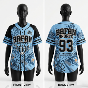 180 GSM Polyester <b>Mesh</b> Baseball Jersey Sky Blue Black Panel Sublimation Custom Logo Prints Women Baseball Jersey - Product Image 1