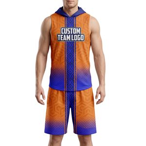 ชุดฟุตบอล 7v7 พิมพ์ลายแบบ Sublimation สีน้ำเงินส้ม ชุดเสื้อฮู้ดและกางเกงฟุตบอลสั่งทำพิเศษ ชุดยูนิฟอร์มระบายอากาศได้ดี - Product Image 1