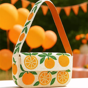 Sac à bandoulière perlé orange, sac à main perlé motif agrumes, sac artisanal orange - Product Image 1