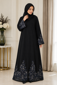 Robe Abaya noire à manches longues brodée pour femmes musulmanes, robe maxi modeste pour tous les jours, Ramadan - Product Image 3