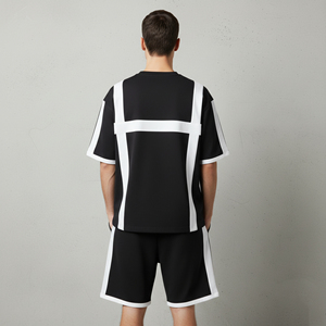 Heavyweight 310GSM Eco-Friendly Quick Dry men's 2 piece set with white stripes Custom embroidered Logo Loose Fit man short set - Product Image 2