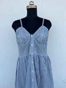 Vestido Maxi de Algodón a Rayas Azules y Blancas para Mujer, con Tirantes Ajustables, Botones al Frente, Espalda Fruncida y Escote Corazón, Vestido de Verano - Product Image 2