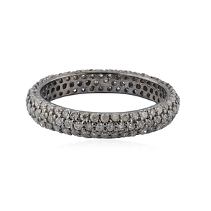 Champagne Pave Diamond Oxidized 925 <b>Silver</b> Full <b>Eternity</b> Band <b>RIng</b> Handmade Fine Jewelry Wholesale Unisex - Product Image 1