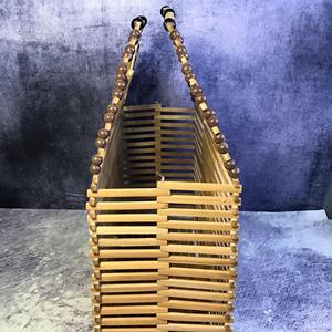 Vietnam Vintage Japanese <b>Collapsible</b> Bamboo Bead Handbag Mid Century Folding Wooden Slatted Expandable Tote Basket Bag Supplier - Product Image 1